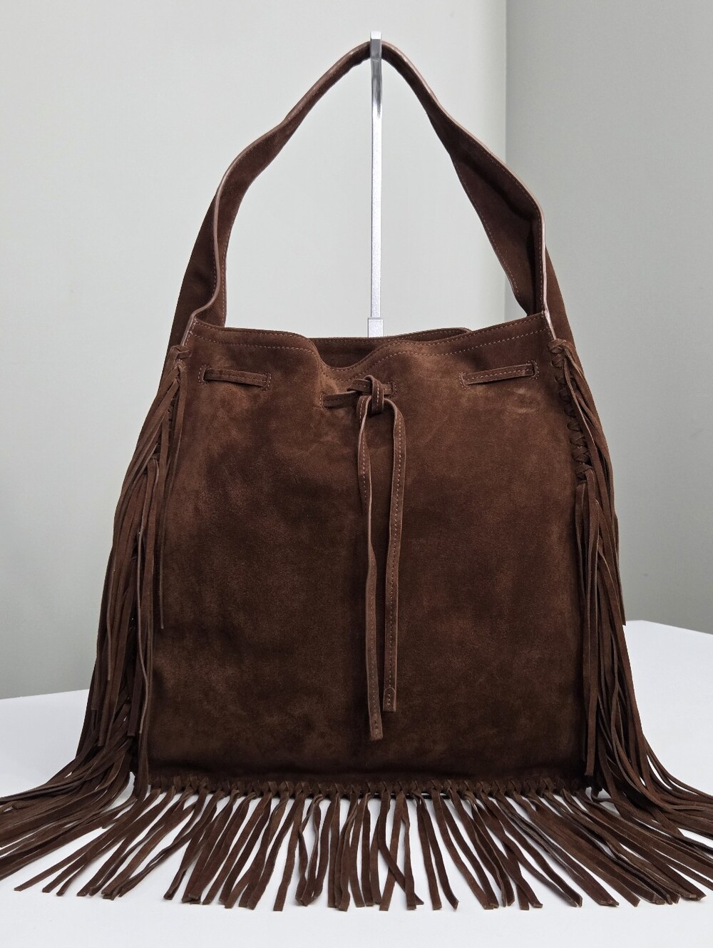 EXCELLENT POLO RALPH LAUREN SUEDE DRAWSTRING FRINGE BAG